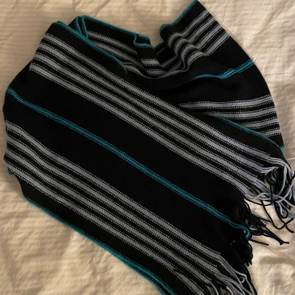 Barbarossa ITALY- Wool Scarf Navy & Light Blue Striped 74” NWOT